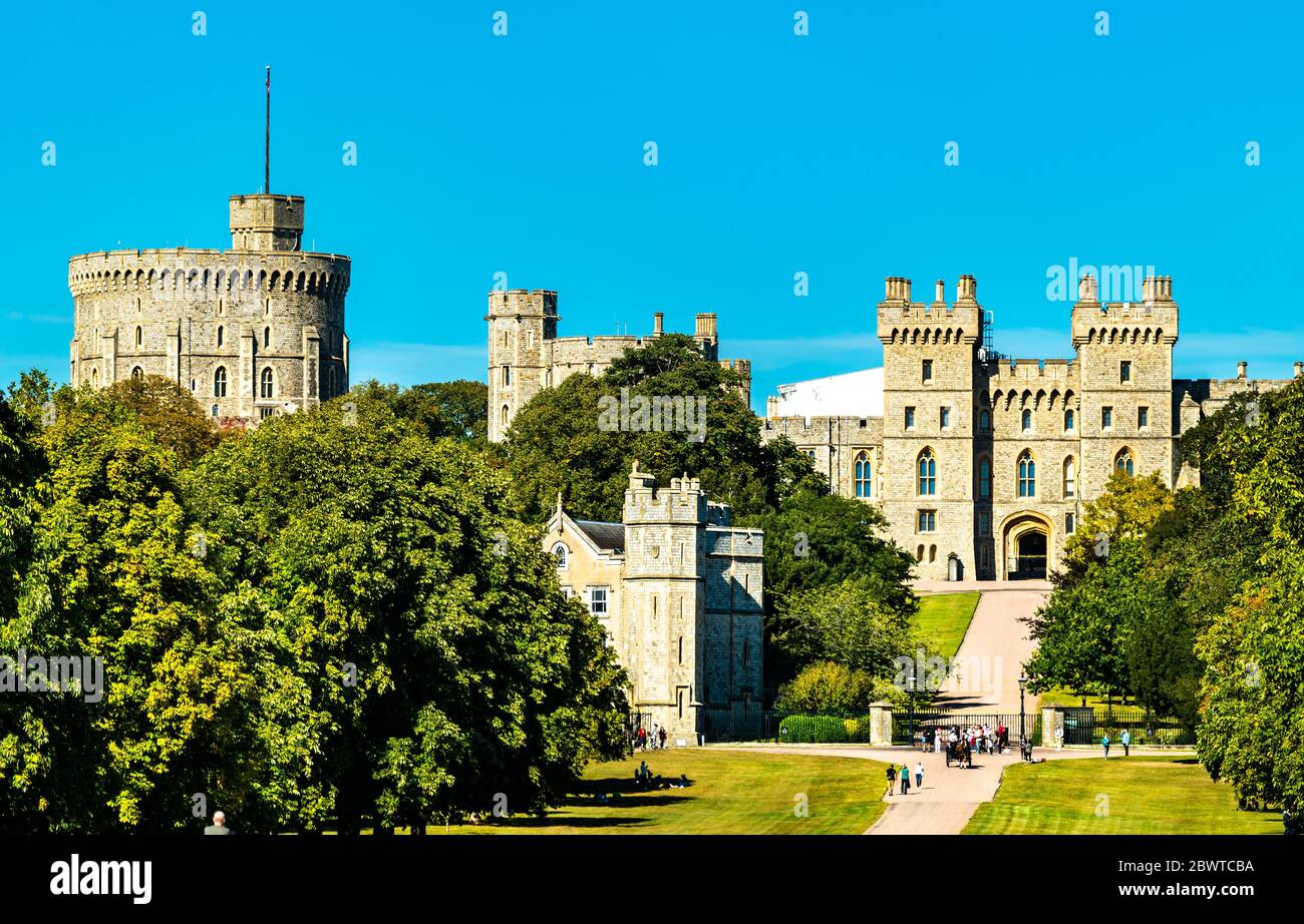 View of Windsor Castle from the Long Walk, England Stock Photo