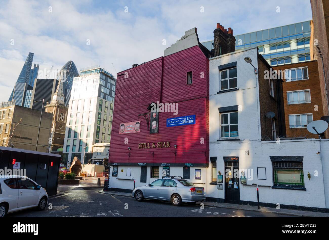 London, UK: Dec 2, 2017: A general street scene of the Still and Star public house, located on Little Somerset Street in the City of London. Stock Photo