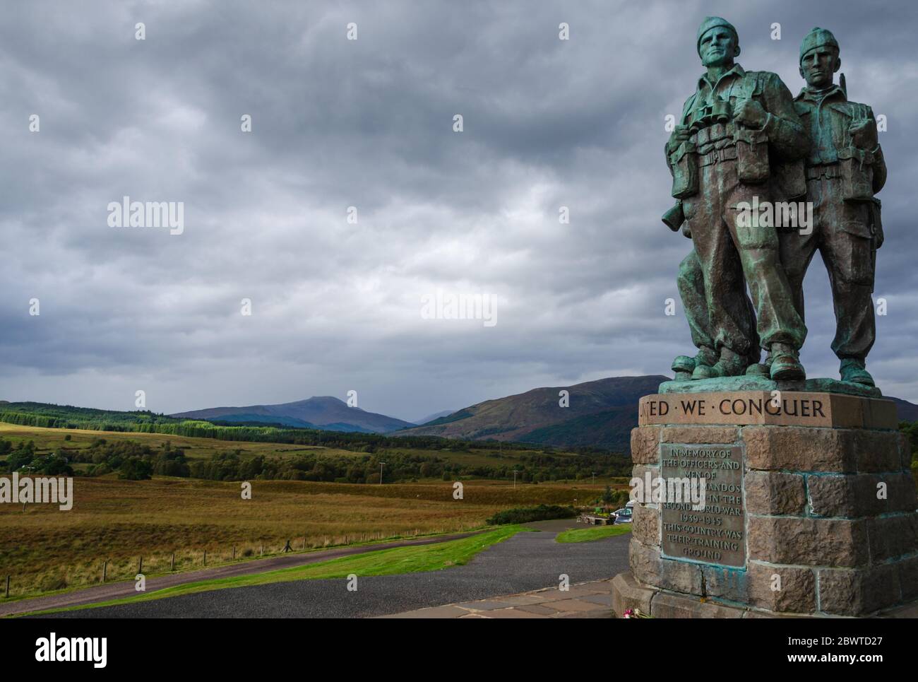 Lochaber, Scotland, UK: Sep 22, 2017: The Commando Memorial overlooks the training areas of the Commando Training Depot established in 1942 at Achnaca Stock Photo