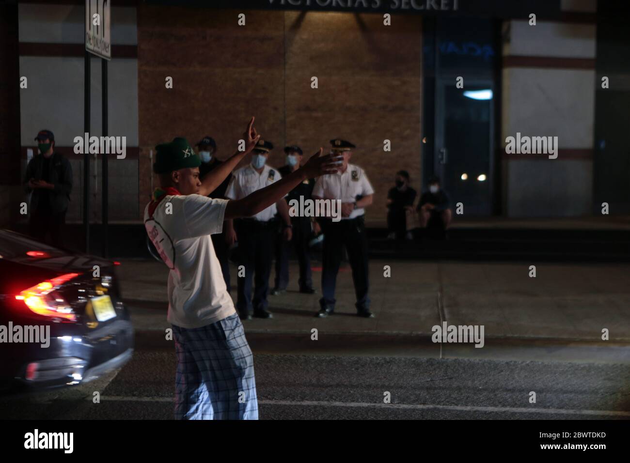 BROOKLYN, NY: JUNE 2: Day 6 of the Protest of the George Floyd death and the first day of the 8pm curfew imposed by New York City as protestors converge in violation after curfew on the Barclays Center on June 2, 2020 in Brooklyn, New York City. Credit: mpi43/MediaPunch Stock Photo