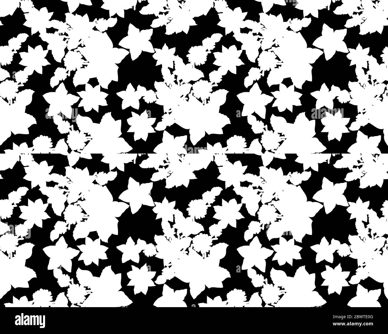 Floral seamless pattern with different flowers and leaves. Black and ...
