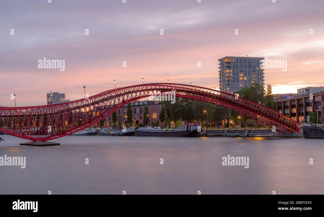 Python bridge or High Bridge in Amsterdam connecting the Stuurmankade ...