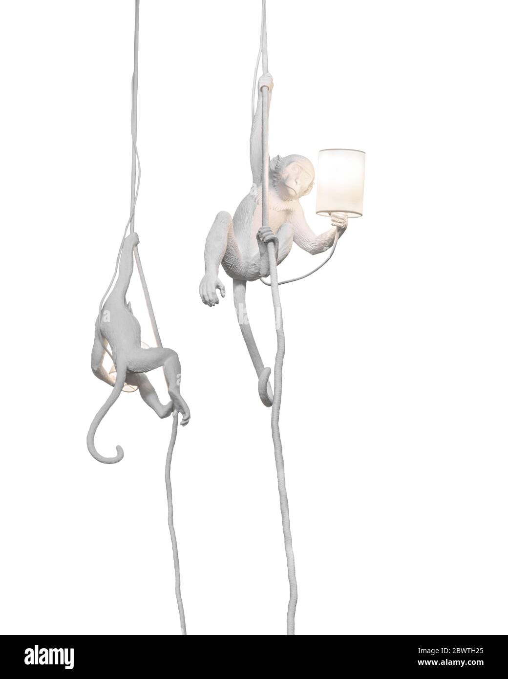 Pendant decorative lamps with white monkey isolated on white background. Stock Photo