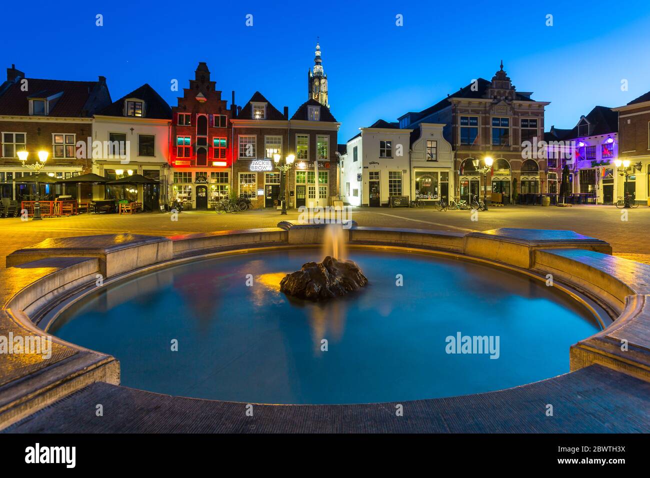 AMERSFOORT, The Netherlands - April 5 , 2020 - The Hof is the busiest square in Amersfoort where people have a drink but during this evening it was re Stock Photo