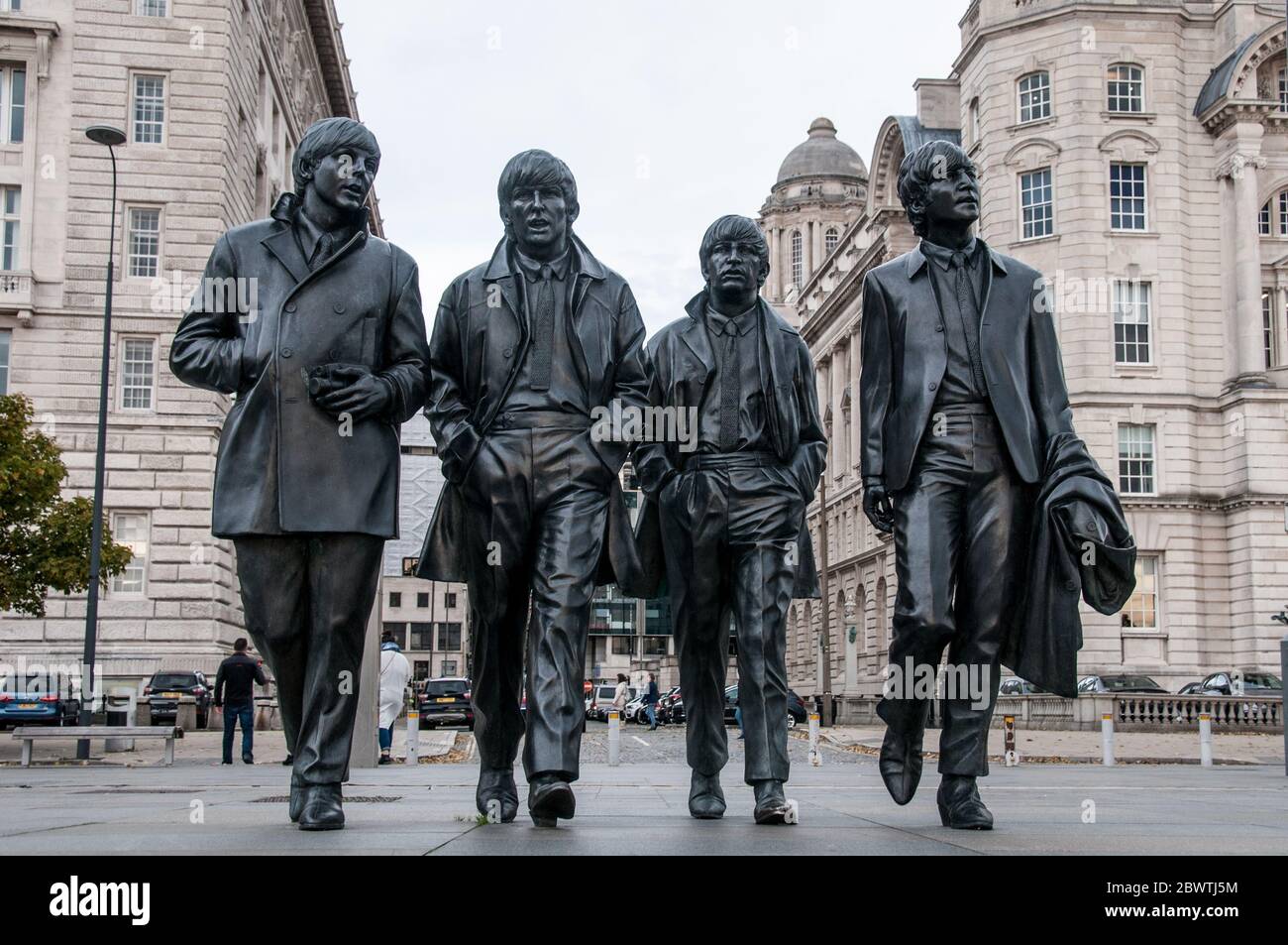 Around the UK - The Iconic statue of the Beatles on Liverpool Waterfront erected on the 50th anniversary of their last gig at the Liverpool Empire Stock Photo