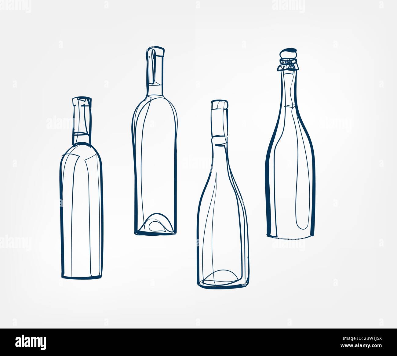 wine bottles vector one line art drink isolated Stock Vector