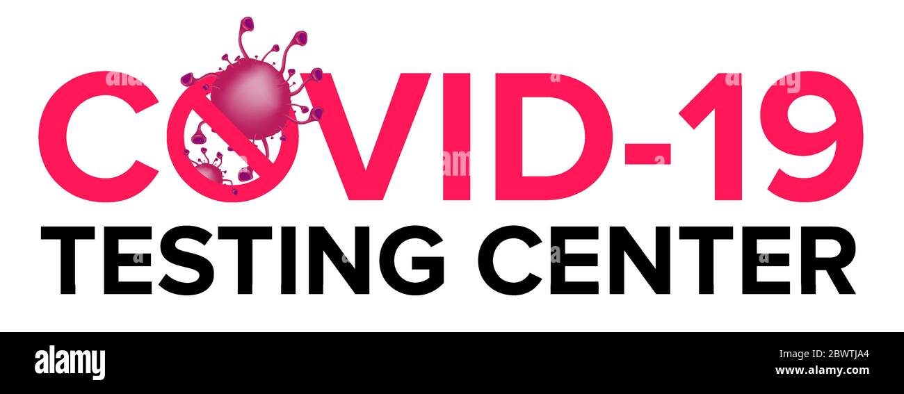 Covid-19 testing center healthcare banner template isolated on white background. Vector illustration with bacteria cell, microbes and stop sign for Or Stock Vector