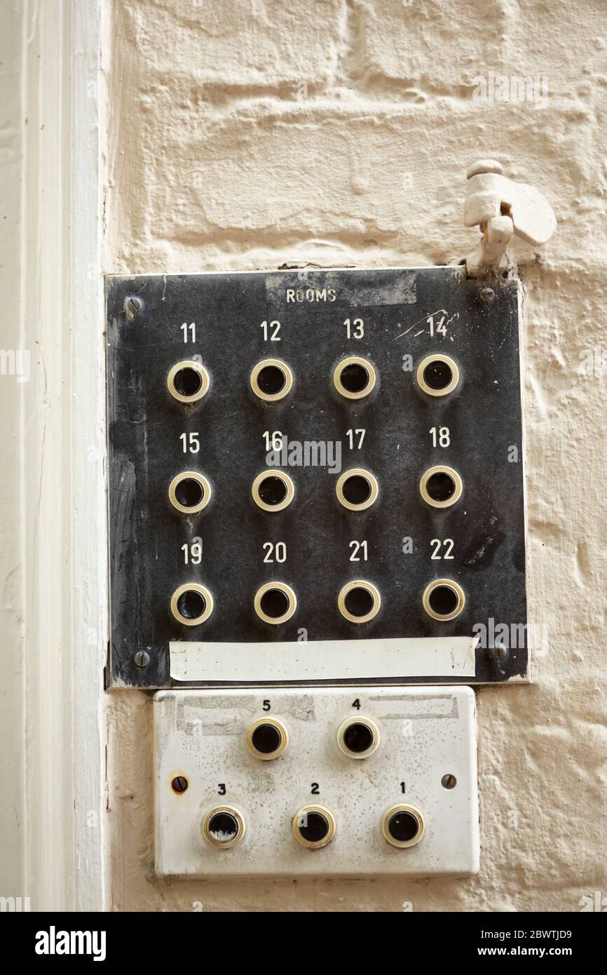 Bell board at a Cambridge student accommodation. Stock Photo