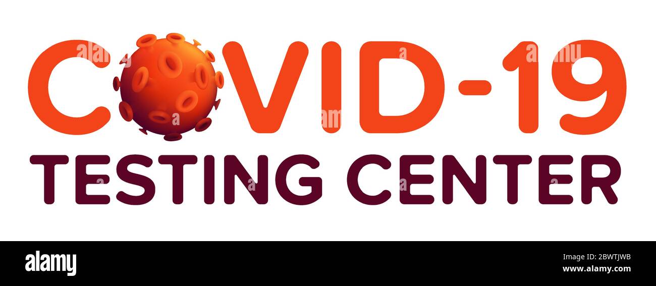 Covid-19 testing center healthcare banner template isolated on white background. Vector illustration with bacteria cell, microbe and stop sign for med Stock Vector