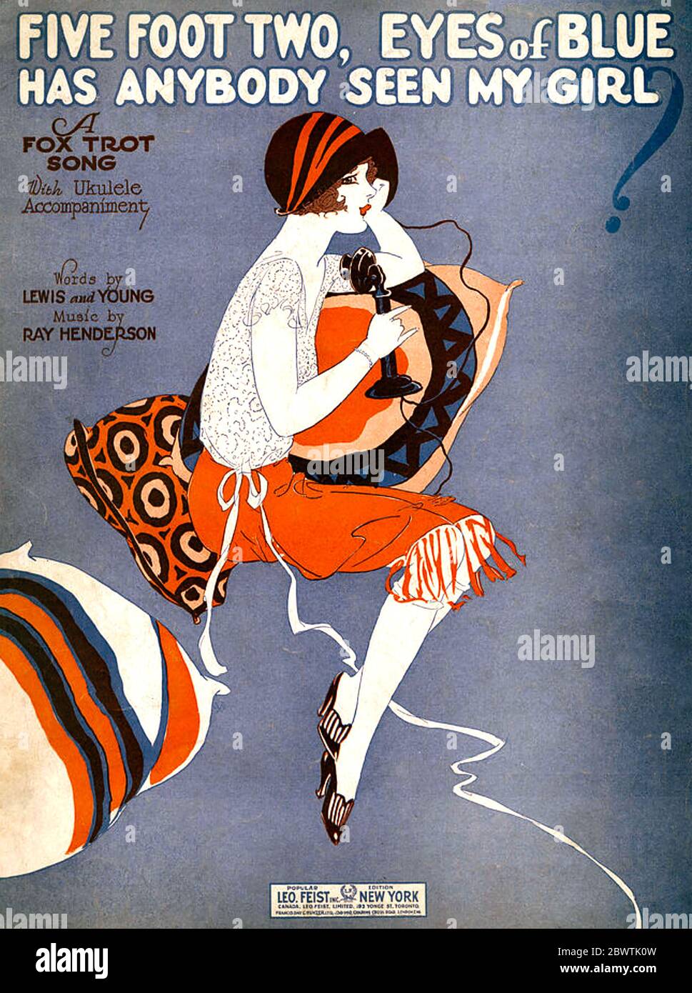 FIVE FOOT TWO, EYES OF BLUE...sheet music cover for the 1925 song published by Leo Fesit Inc Stock Photo