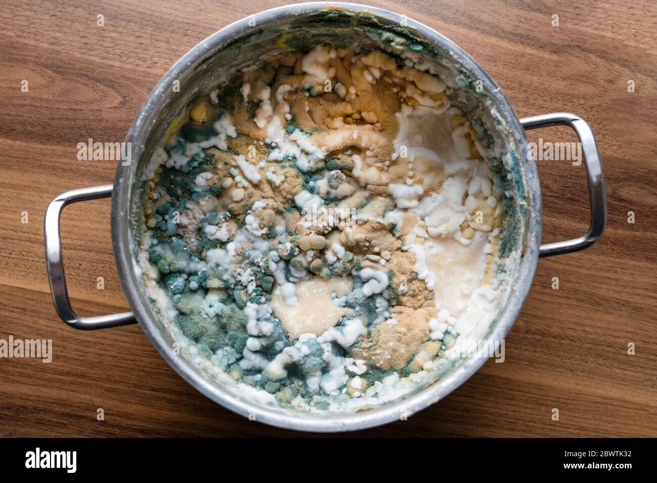 Moldy food in a pot Stock Photo