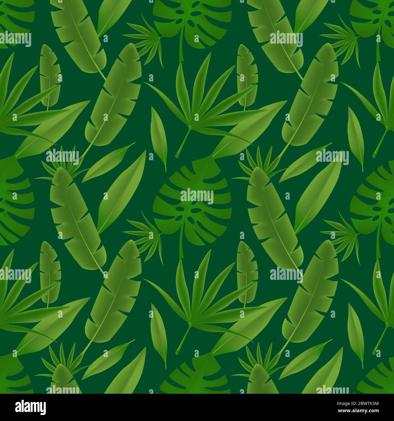 Tropical seamless pattern with green palm tree leaves. This vector ...