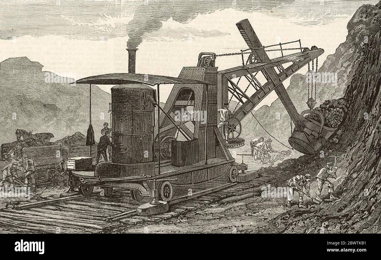 STEAM SHOVEL or Navvy in 1881 Stock Photo Alamy