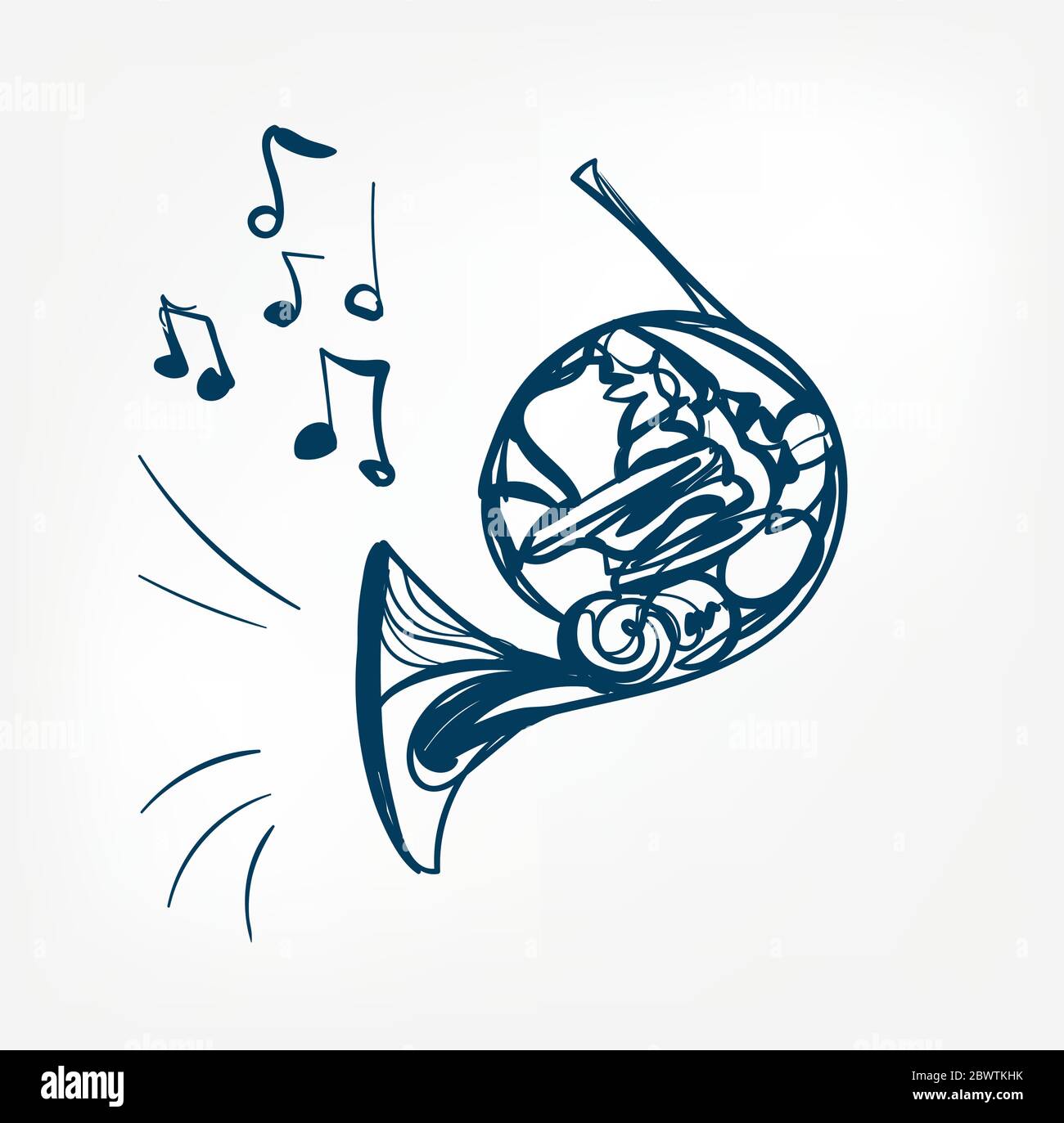 french horn sketch line vector design outline Stock Vector Image & Art