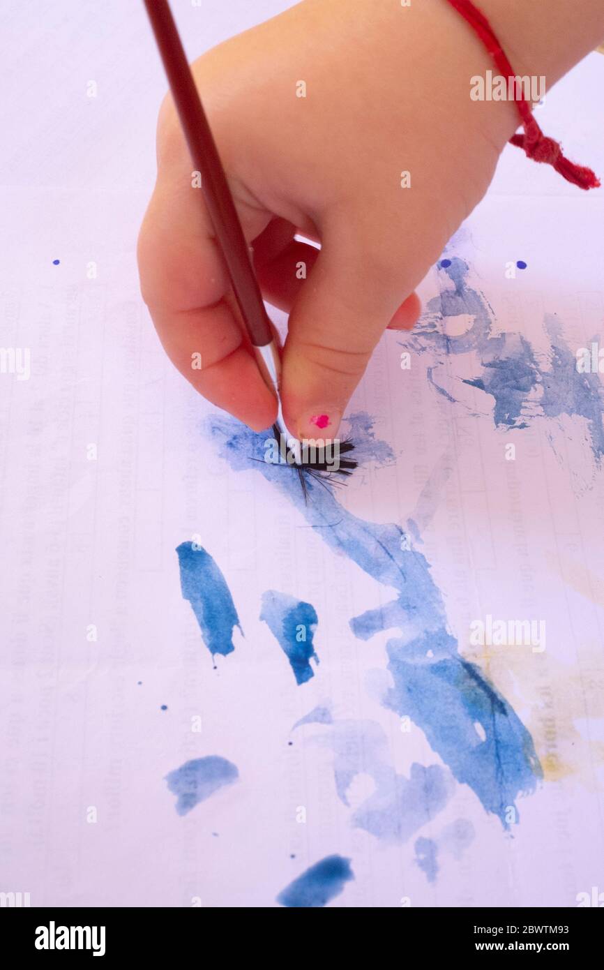 Little girl watercolor painting Stock Photo
