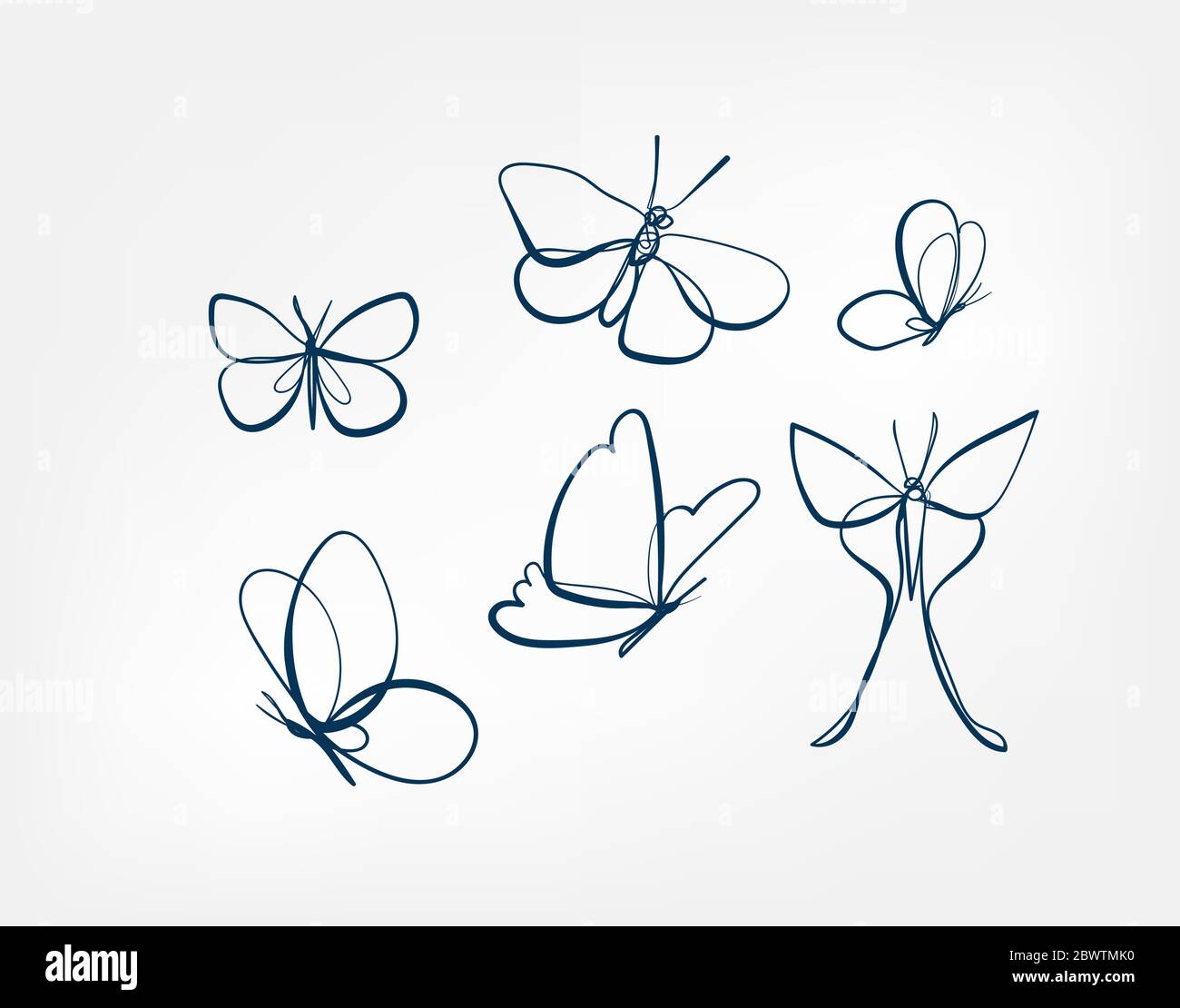 butterfly insect vector art line isolated doodle Stock Vector