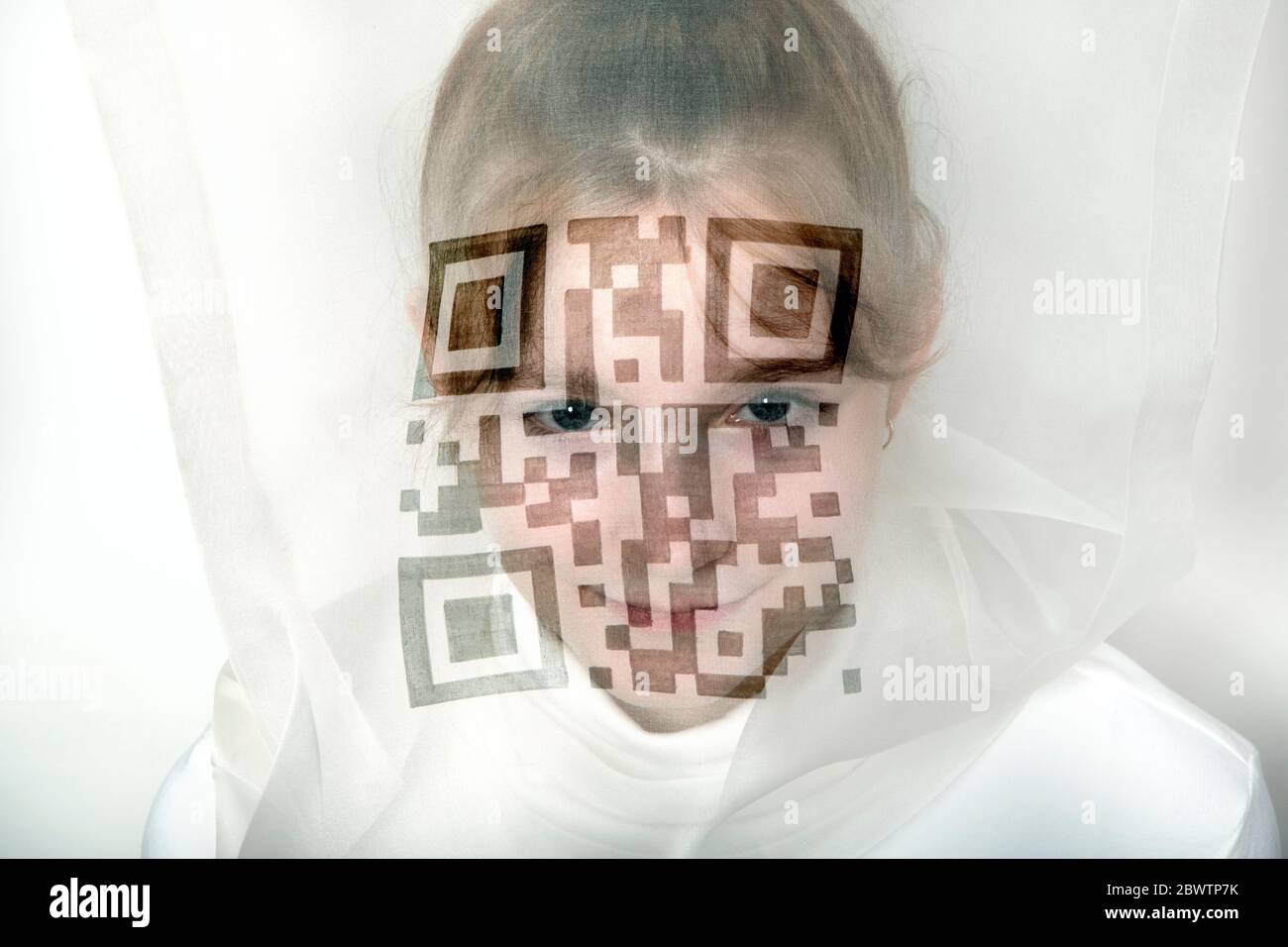Portrait of teenage girl wearing transparent mask with QR Code Stock ...