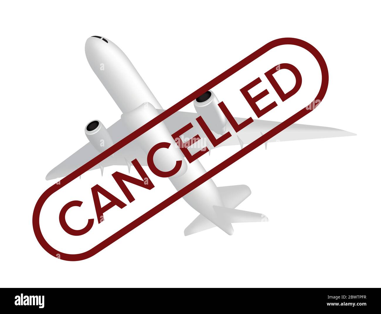 Cancelled flight vector illustration with missing airplane and red stamp on the front isolated on white background. Can be used in web design or adver Stock Vector