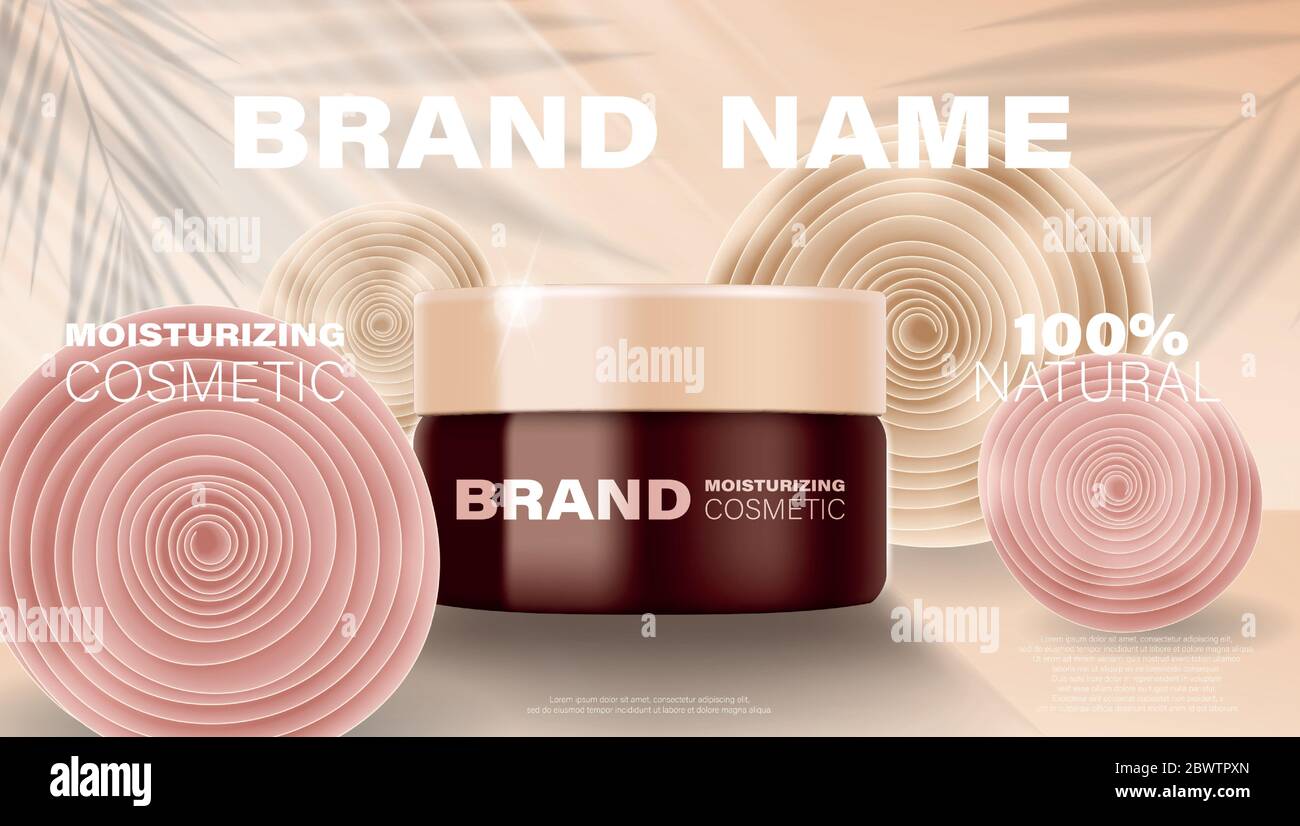 Face cream cosmetic bottle ads. Cosmetic product package design for