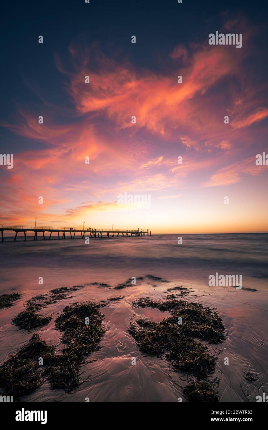 Glenelg jetty at sunset, Adelaide, Australia Stock Photo Alamy