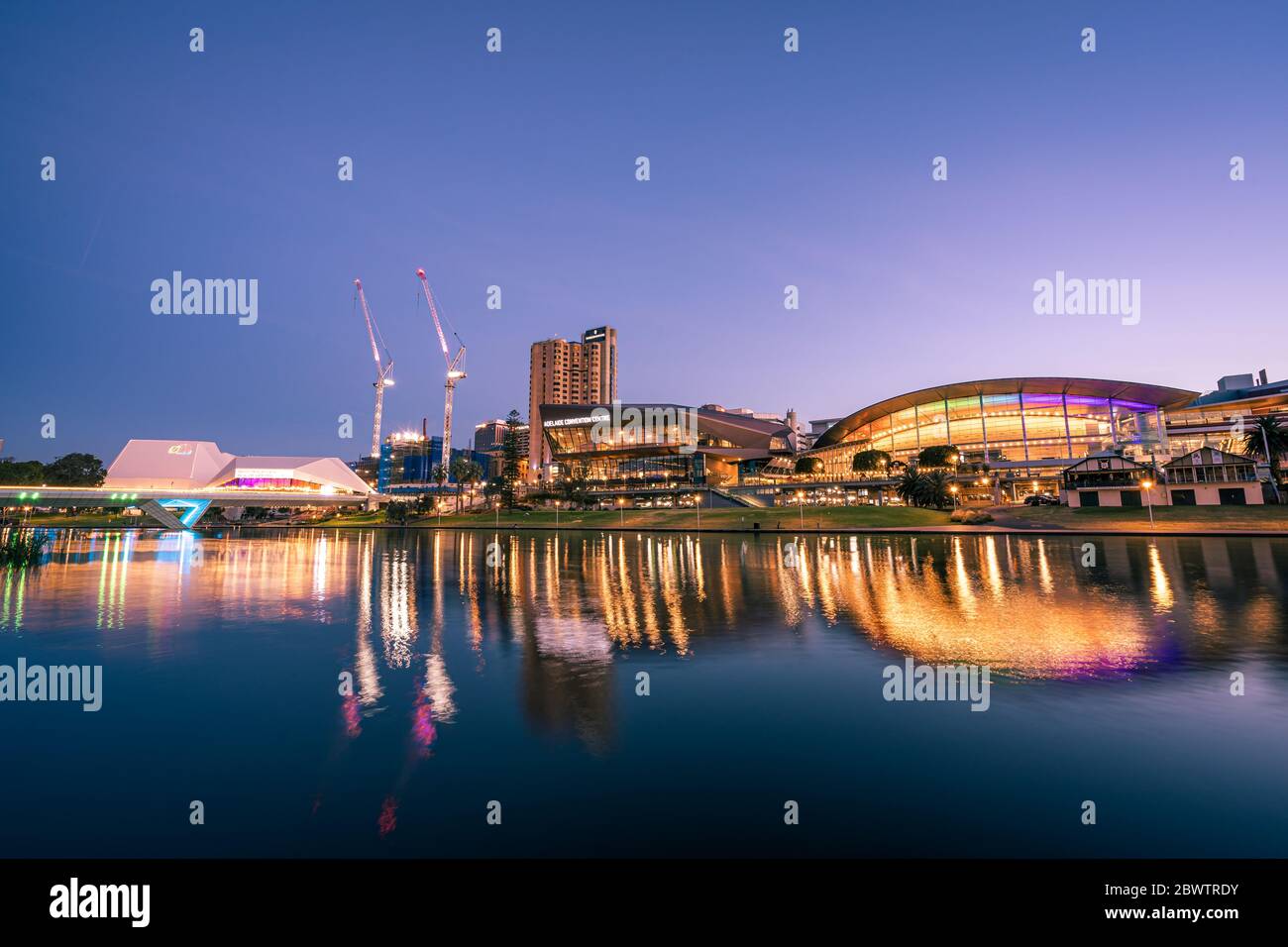 Adelaide City at Night. The River Torrens in Adelaide. Stock Photo