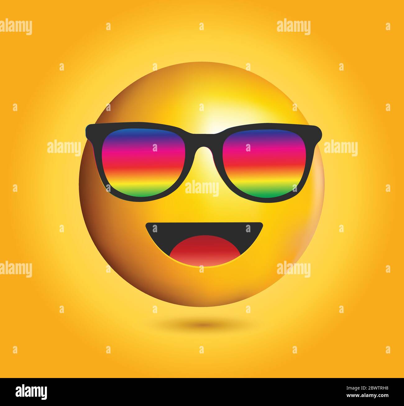 High Quality Emoticon With Sunglasses Emoji Vector Cool Smiling Face With Rainbow Sunglasses Vector Illustration Yellow Face With Sunglasses Stock Vector Image Art Alamy