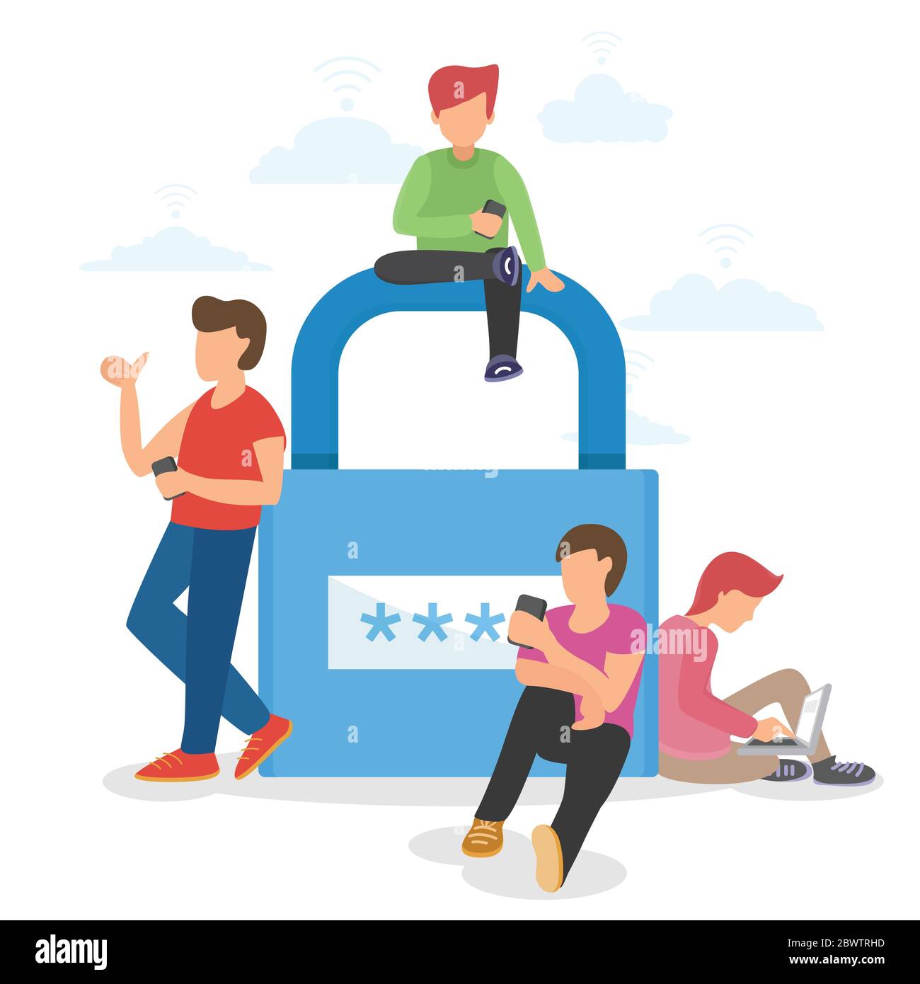 people and padlock for network security and encryption concept illustration Stock Vector