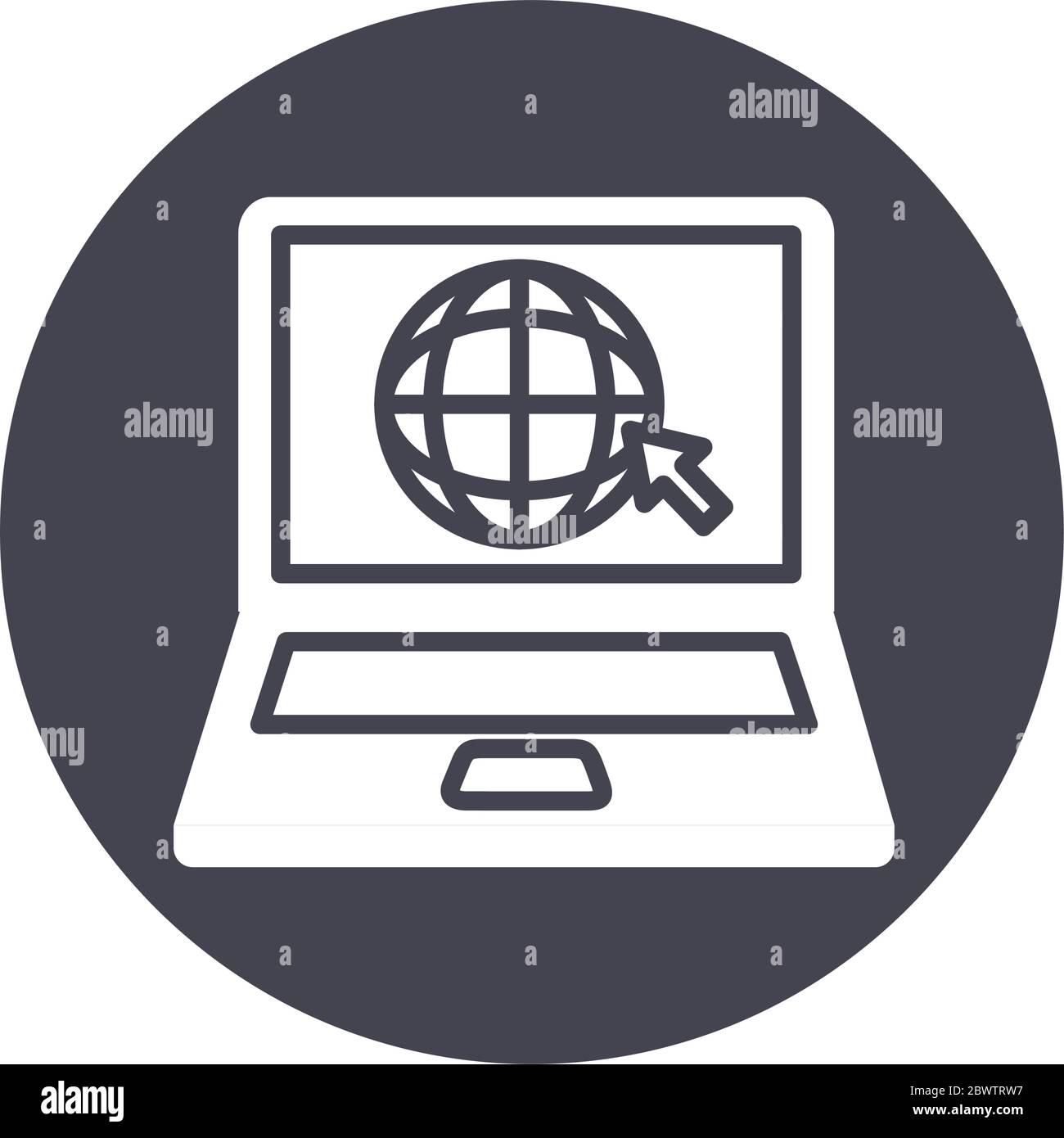 laptop with sphere browser line style Stock Vector