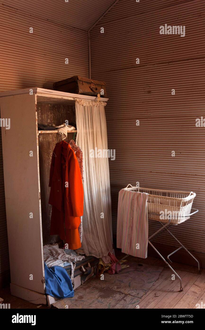 Wardrobe in a bedroom of a historical gold mining town of Gwalia, Leonora, Western Australia Stock Photo