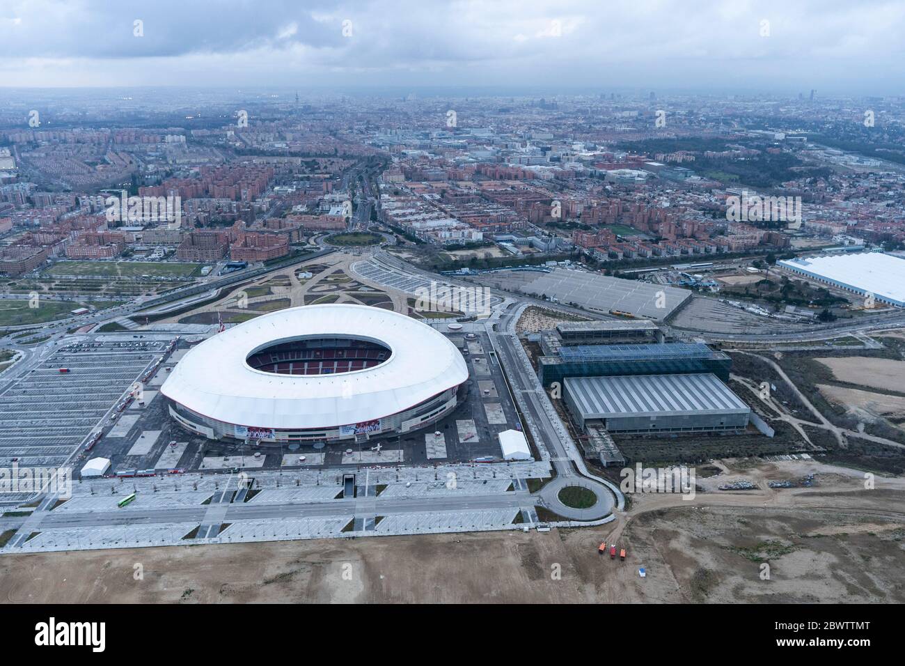 Spain, Madrid, Aerial view of Metropolitano Stadium Stock Photo