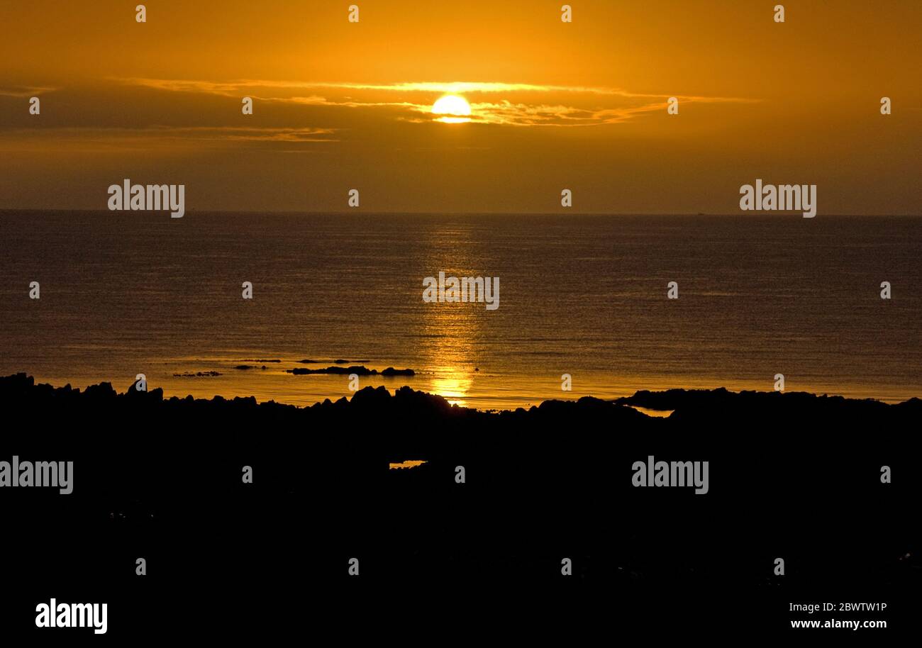 Sunrise over the Irish Sea from Kearney Point, Co Down, East coast of Northern Ireland Stock