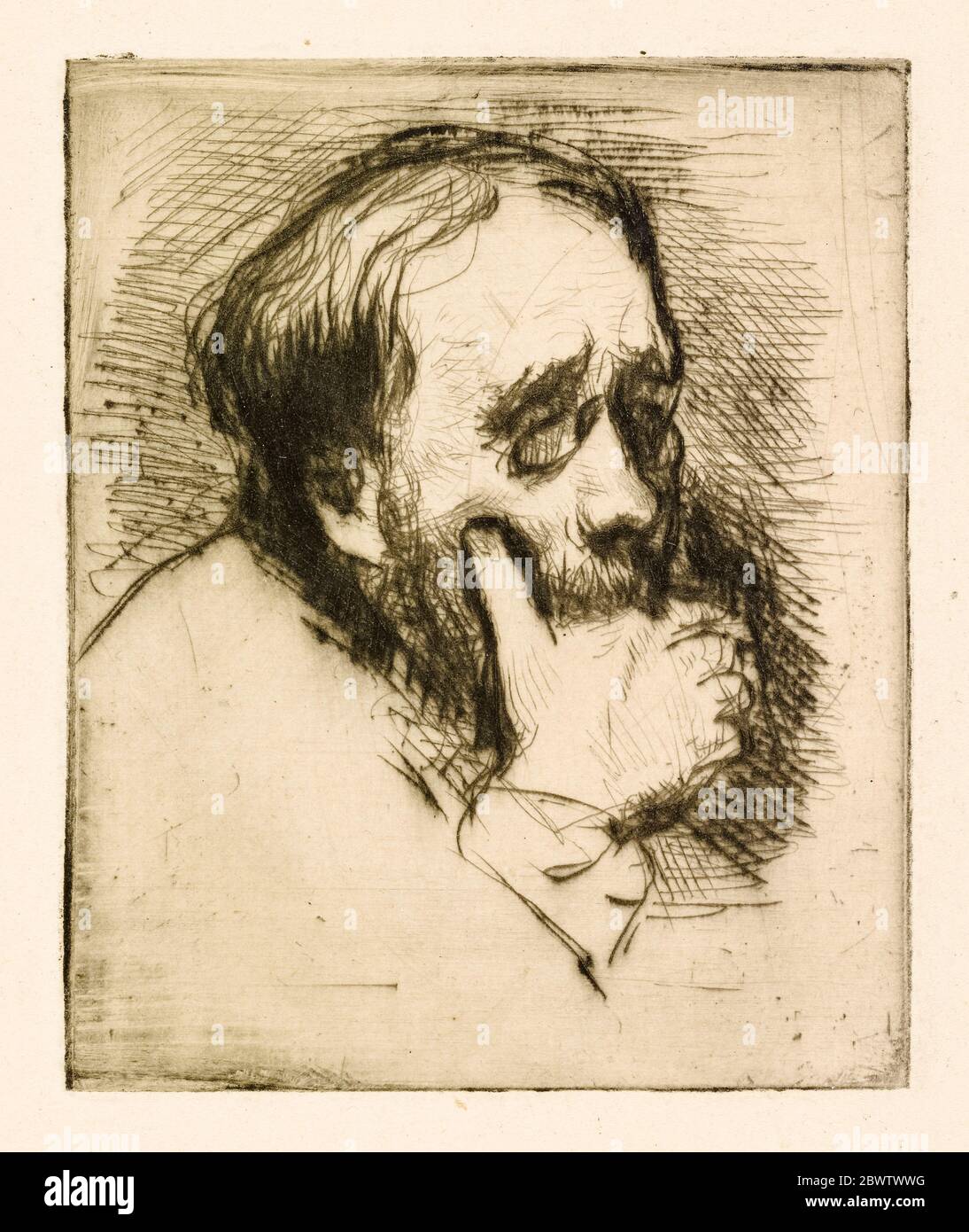 Portrait of Edgar Degas (1834-1917), French Artist, drypoint by Marcellin Desboutin, 1875 Stock Photo