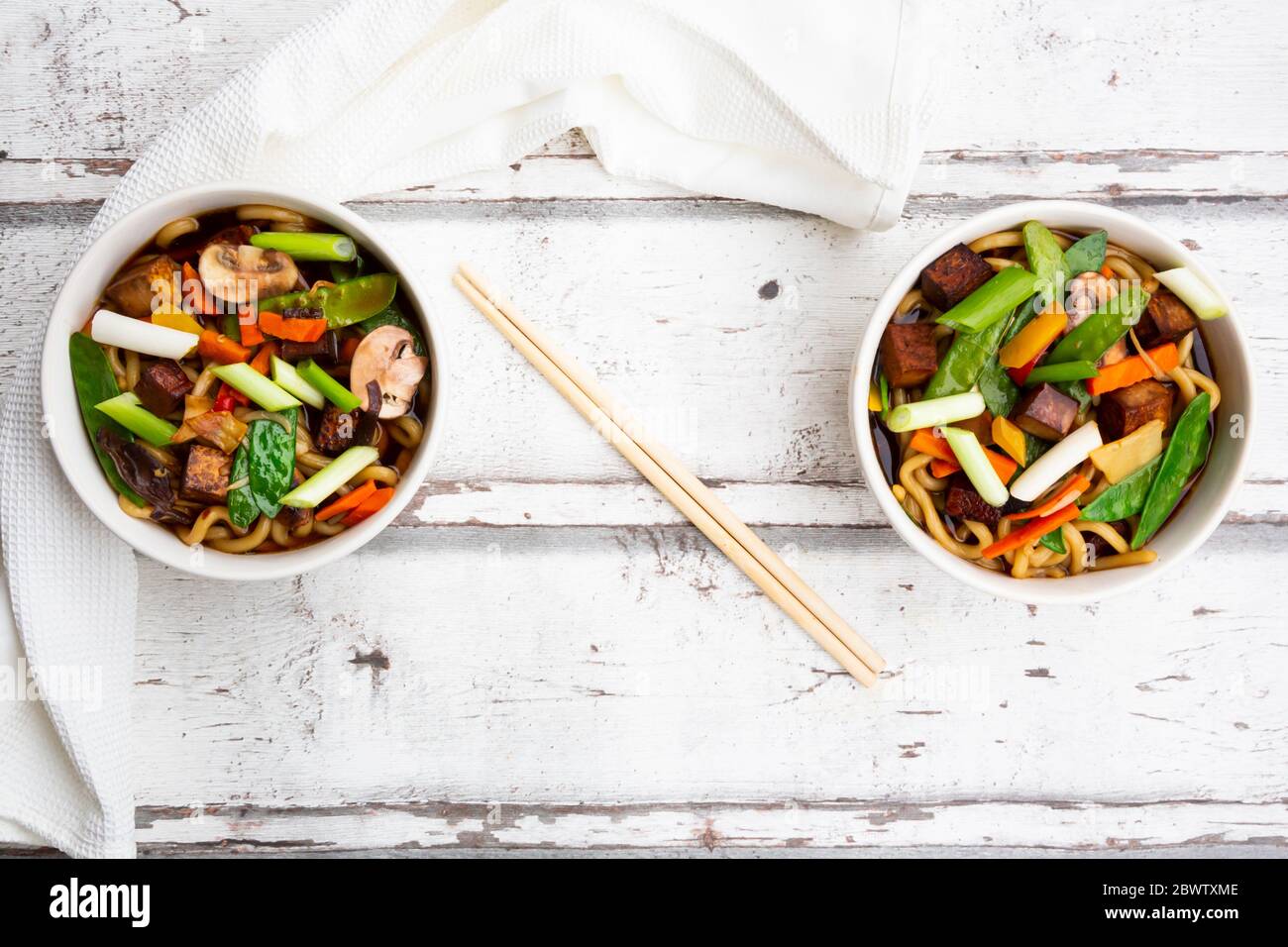 Two bowls japanese miso soup udon noodles hires stock photography and