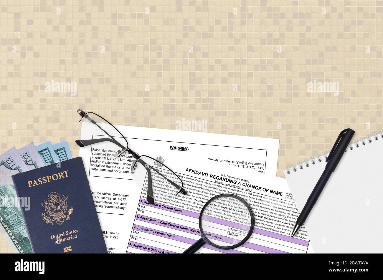 Department of State form DS60 Affidavit Regarding a change of name lies on  table and ready to fill. Paperwork during operations with US Passport conce  Stock Photo - Alamy
