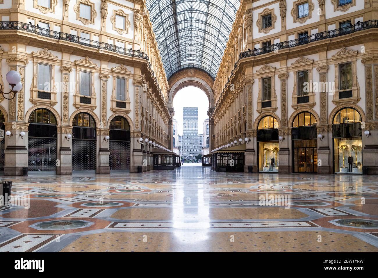 Italy, Milan, Interior of Galleria Vittorio Emanuele II during COVID-19 ...