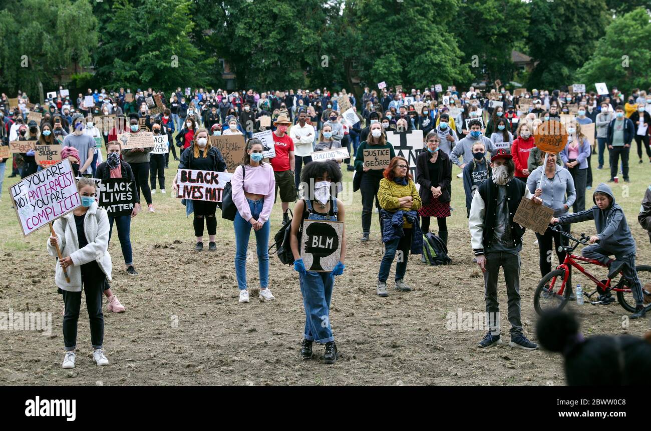 People participate in a Black Lives Matter protest rally in South Park, Oxford, in memory of George Floyd who was killed on May 25 while in police custody in the US city of Minneapolis. Stock Photo