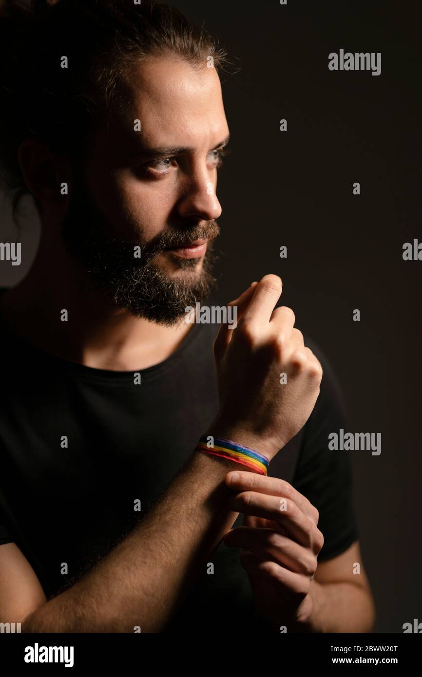 Man wearing rainbow flag shirt hires stock photography and images Alamy