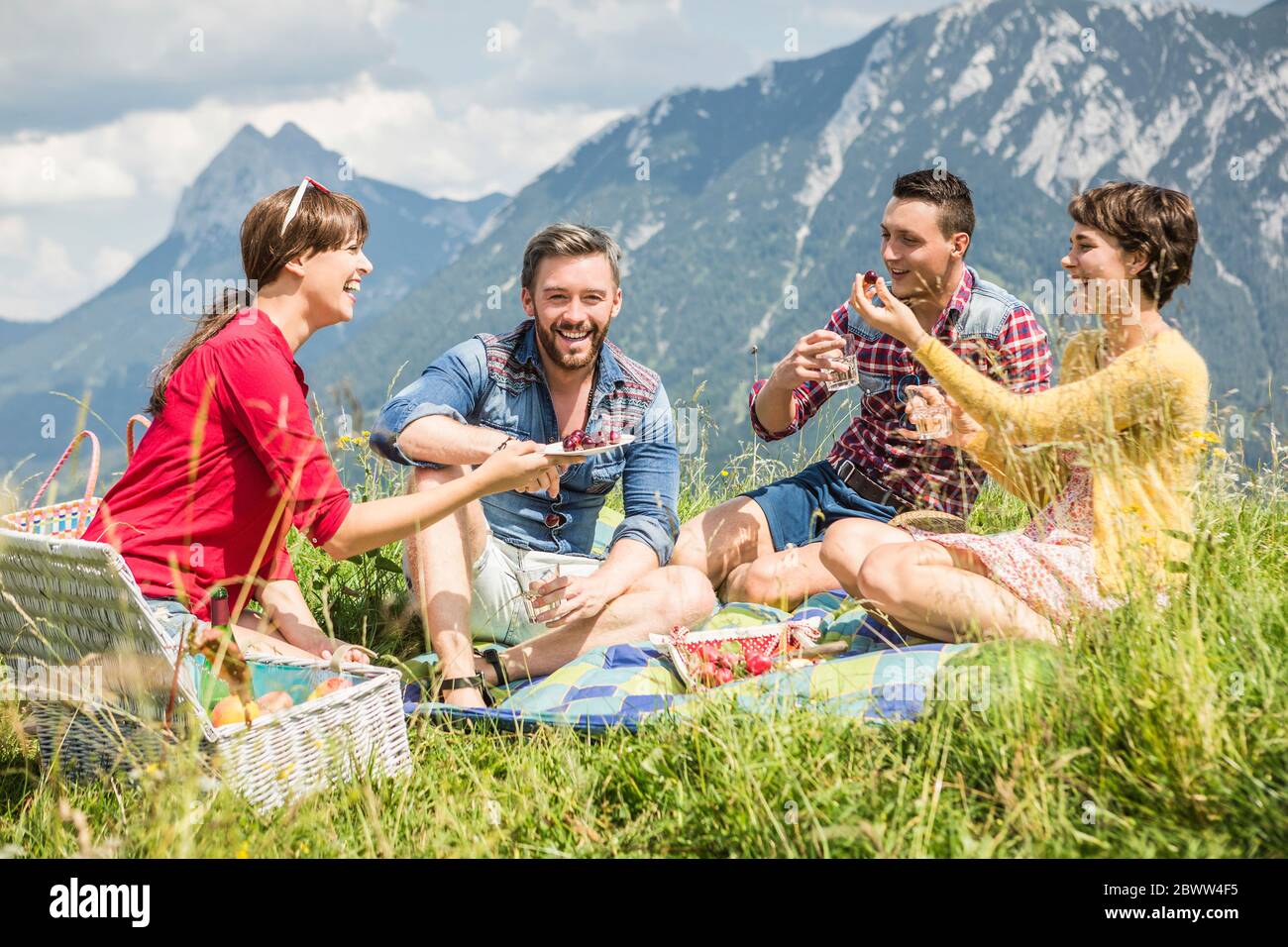 Friends hanging out, enjoying picnic - Stock Image - F020/2364 - Science  Photo Library