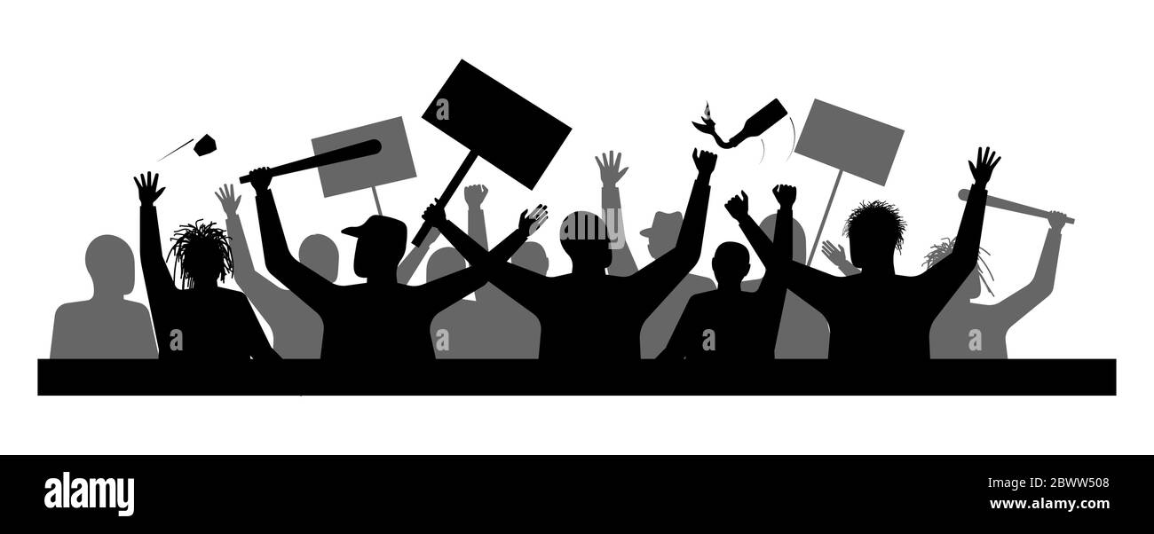 A protest or demonstration. Demand from the crowd. Disturbances in the city. Strike or outrage people. Danger for residents and businesses. Stock Vector