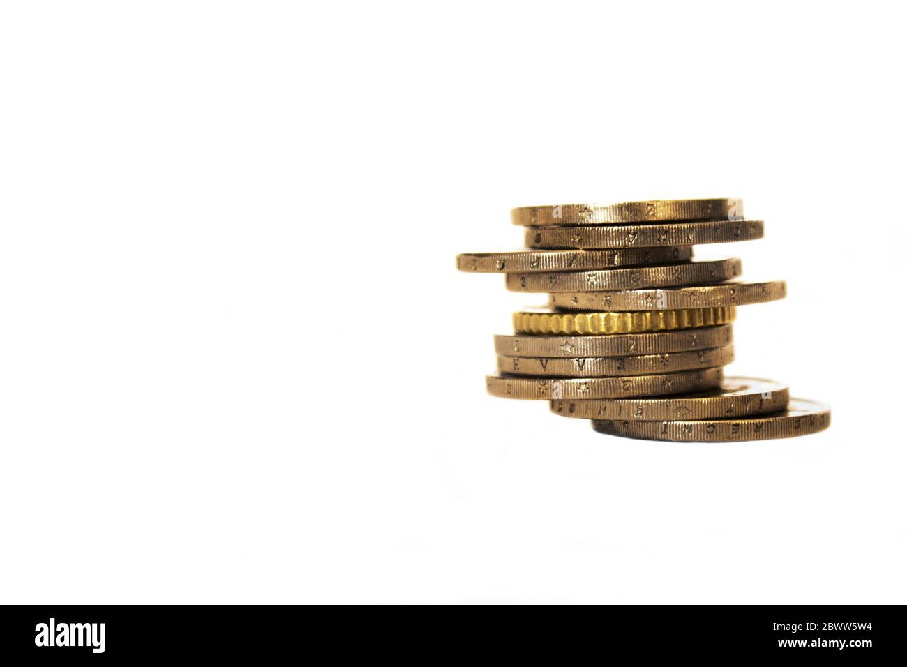 Pile of euro coins on white background with copy space Stock Photo - Alamy