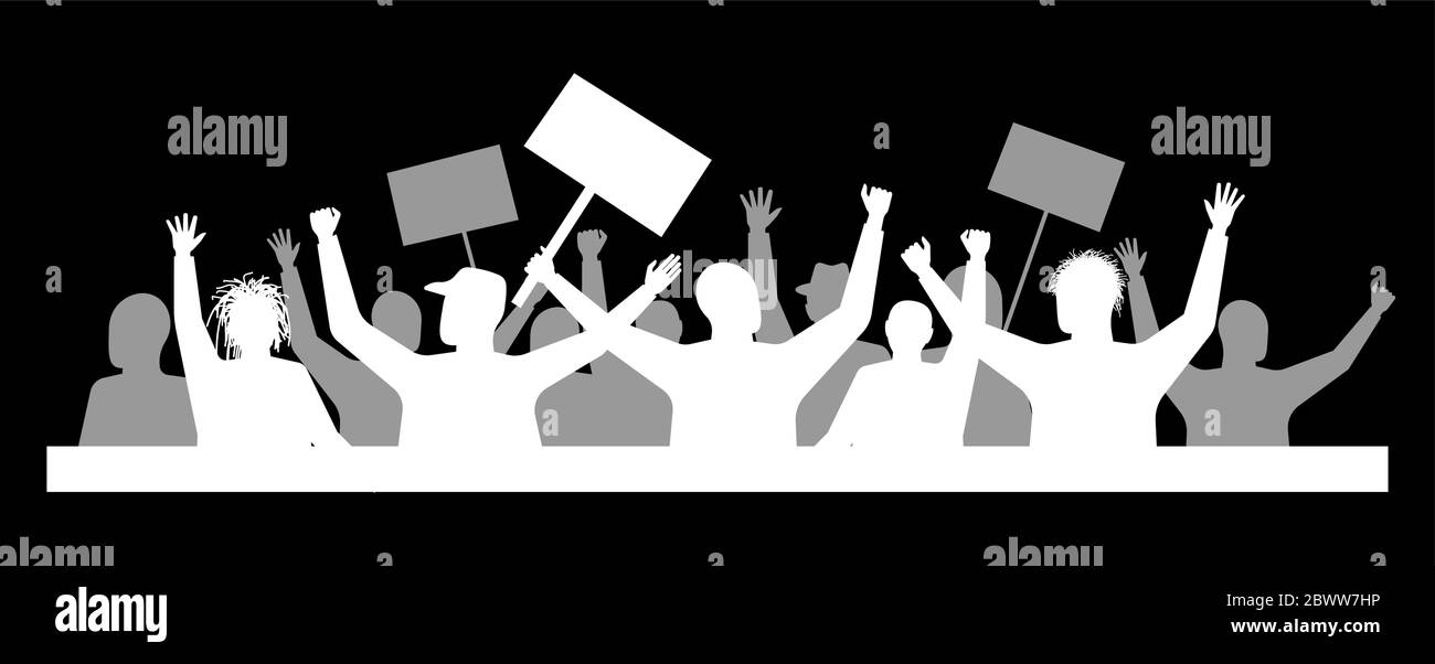 A protest or demonstration. Demand from the crowd. Disturbances in the city. Strike or outrage people. Stock Vector