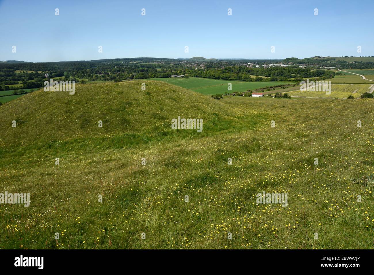 View toward Cley Hill from Scratchbury Camp,Hill Fort, Wiltshire, England, UK Stock Photo