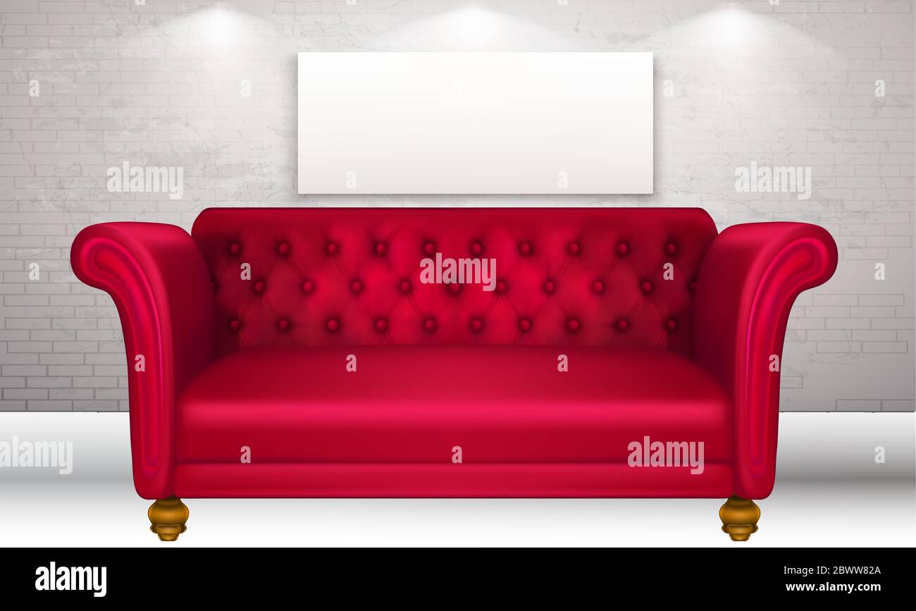 mock up illustration of red luxury couch in a room Stock Vector