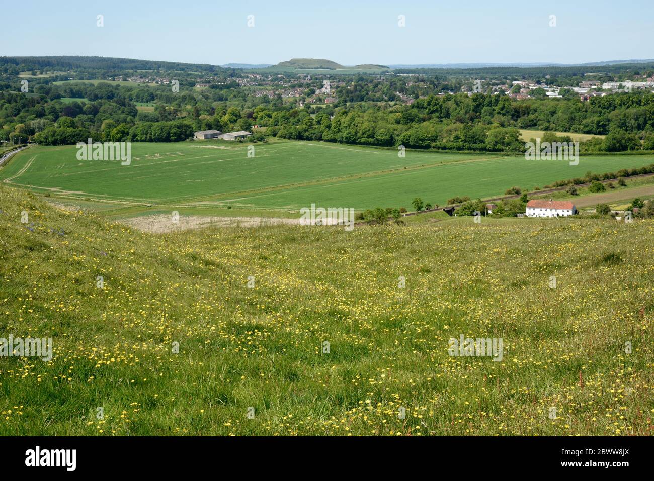 View toward Cley Hill from Scratchbury Camp,Hill Fort, Wiltshire, England, UK Stock Photo