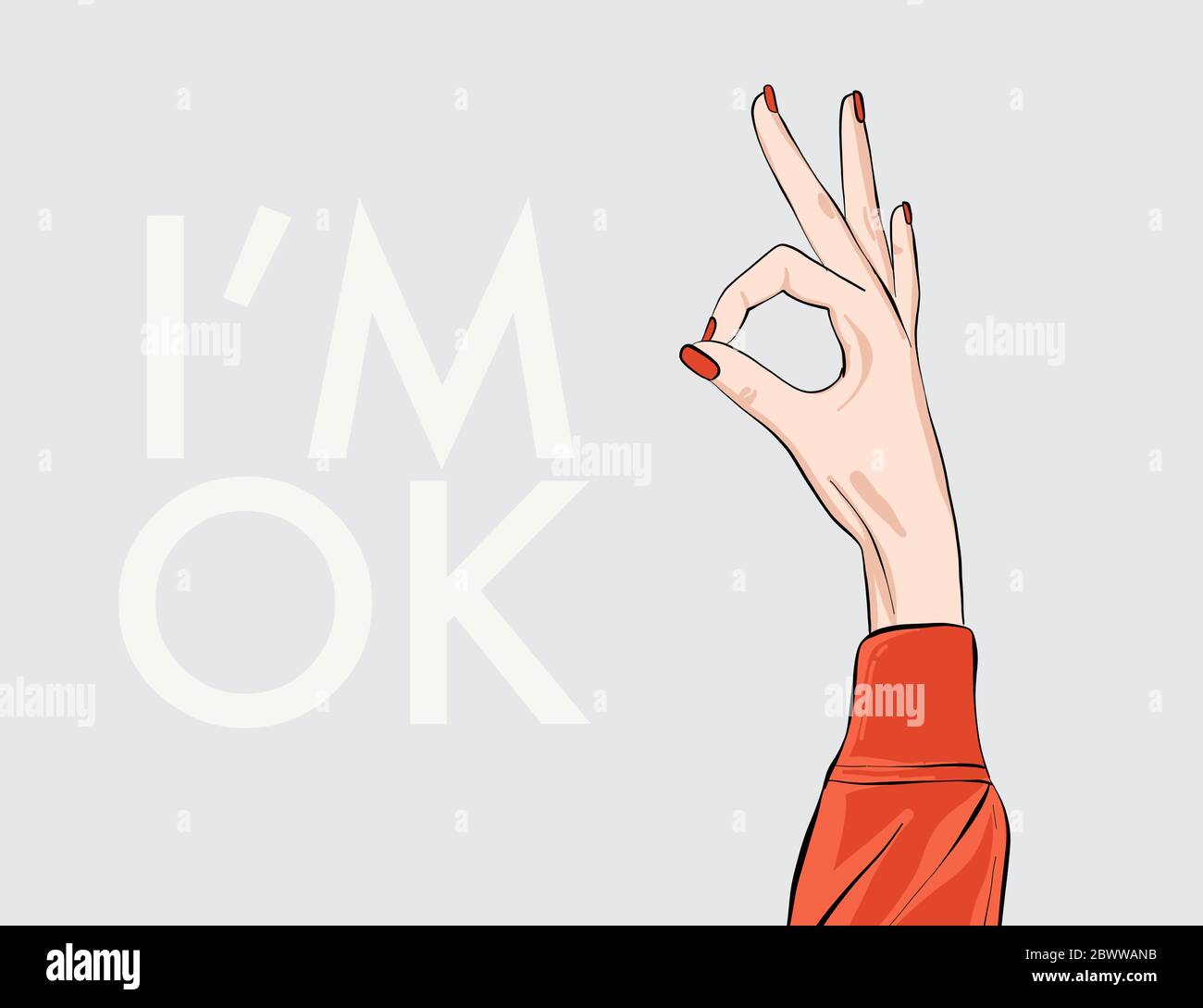 Fine, I'm ok hand ring  sign. Positive gesturing argeement illustration. Positive Connection expression symbol, fashion and beauty hand-drawn vector d Stock Vector