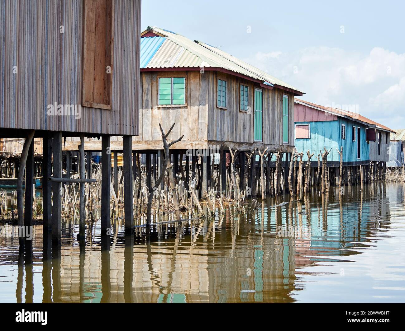 Benin, Atlantique Department, Ganvie, Stilt houses on shore of Lake Nokoue Stock Photo