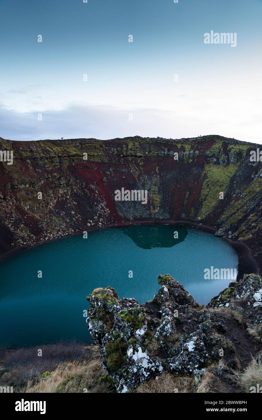 Iceland, Lake inside volcanic crater Stock Photo