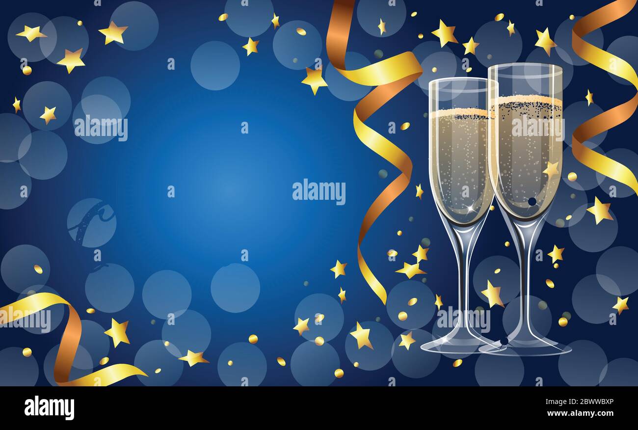 Merry Christmas greeting card template with two realistic champagne ...