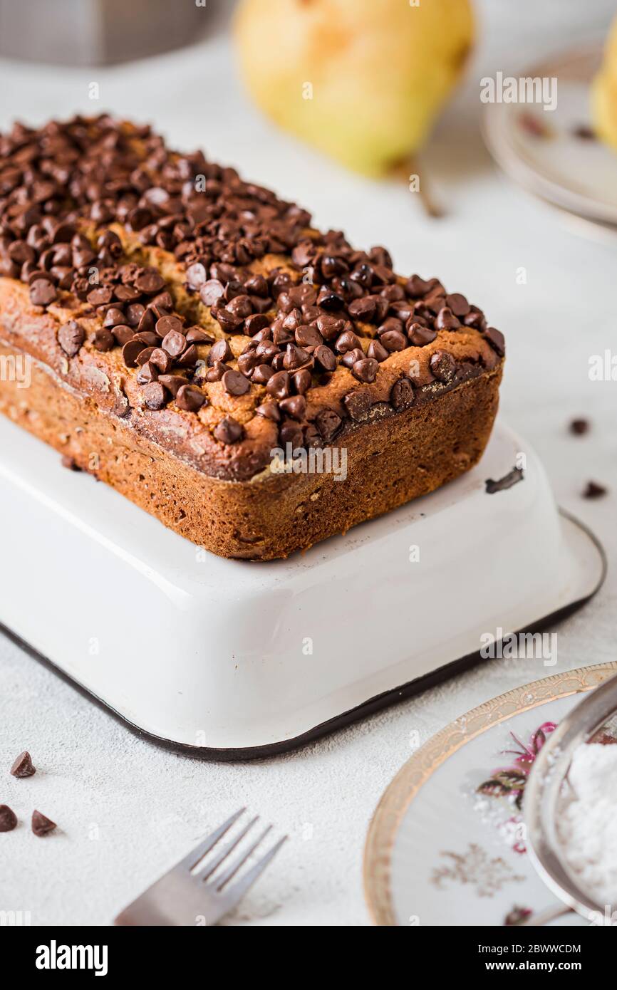 Loaf of oat bread with pears and chocolate chips Stock Photo - Alamy