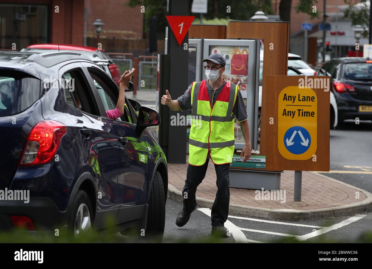 Cars are directed at McDonald's drive through in Pollokshaws, Glasgow
